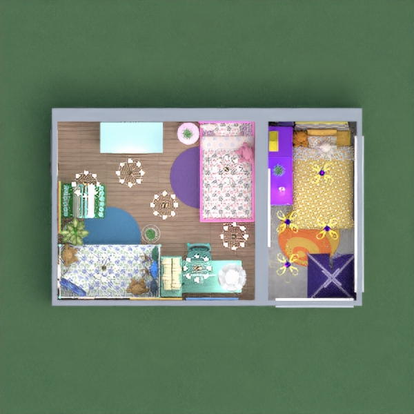 This is not a Bedroom with a Balcony. The 'balcony' has a roof, so I made it a second room. The blue stuff is mine in the room, so are the stuff around and on the blue bed. The pink stuff is my cousin Isabella's work, and she is only five, so don't judge me wrong for that. The private room is my little sister Cadhla's  doing, so don't judge me for that. Please vote.  I worked hard.
