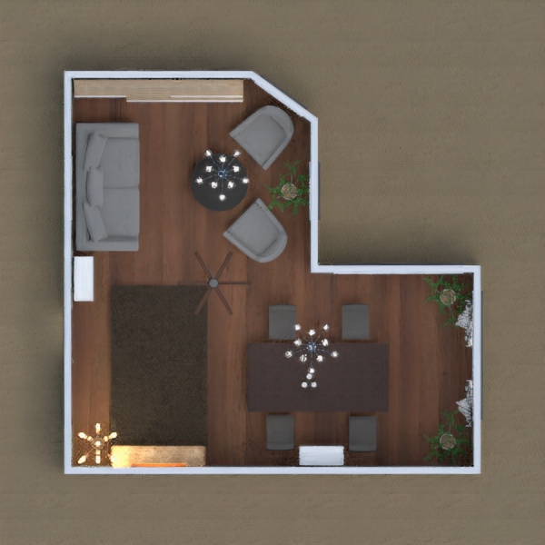 This is a living room and a dining room. There are shelves where you can put whatever you want to on. Its warm and cool and there are seating places for four.
Enjoy