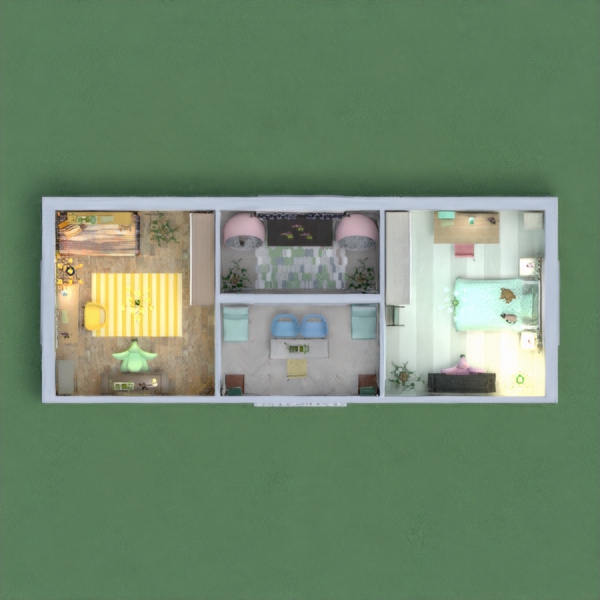 yellow and green bedrooms for 2 sisters. please give me you honest opinion and dont forget to vote :) it took me loads of time to stick to the specified colors . hope u like it