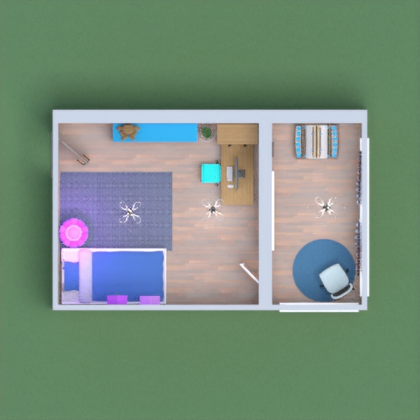 This is a nice bedroom for all kids and has a bed, desk, easel, dresser, and many decorations and accessories. The color themes are blue and purple. I hope you like it!