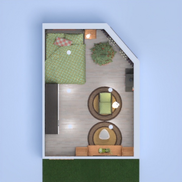 bed/living room with grass and tree